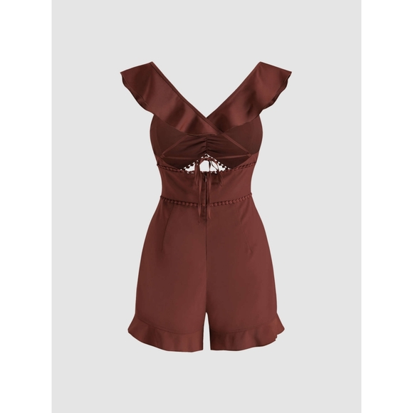 Cider Romper with Lace Up Back in Brown Orange Women's Size L - Picture 2 of 9